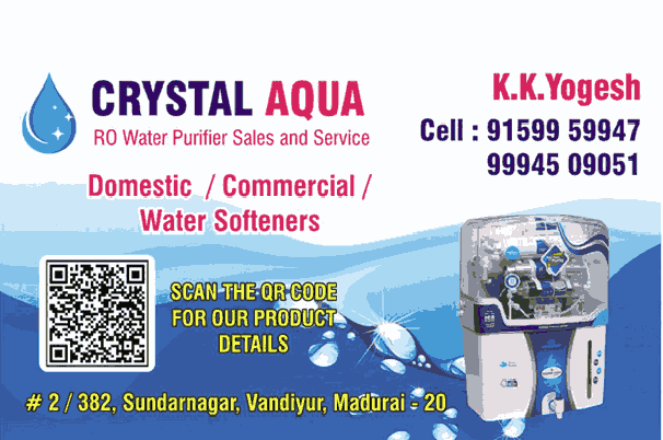 Crystal Aqua 25 LPH & 10000 LPH RO Plant manufacturers in Madurai